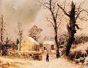 George Henry Durrie Winter Scene in New England oil on canvas